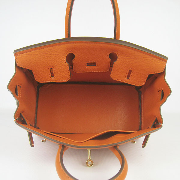 Super A Replica Hermes Birkin 25CM Gold Buckle Handbag Orange 6068 - Click Image to Close